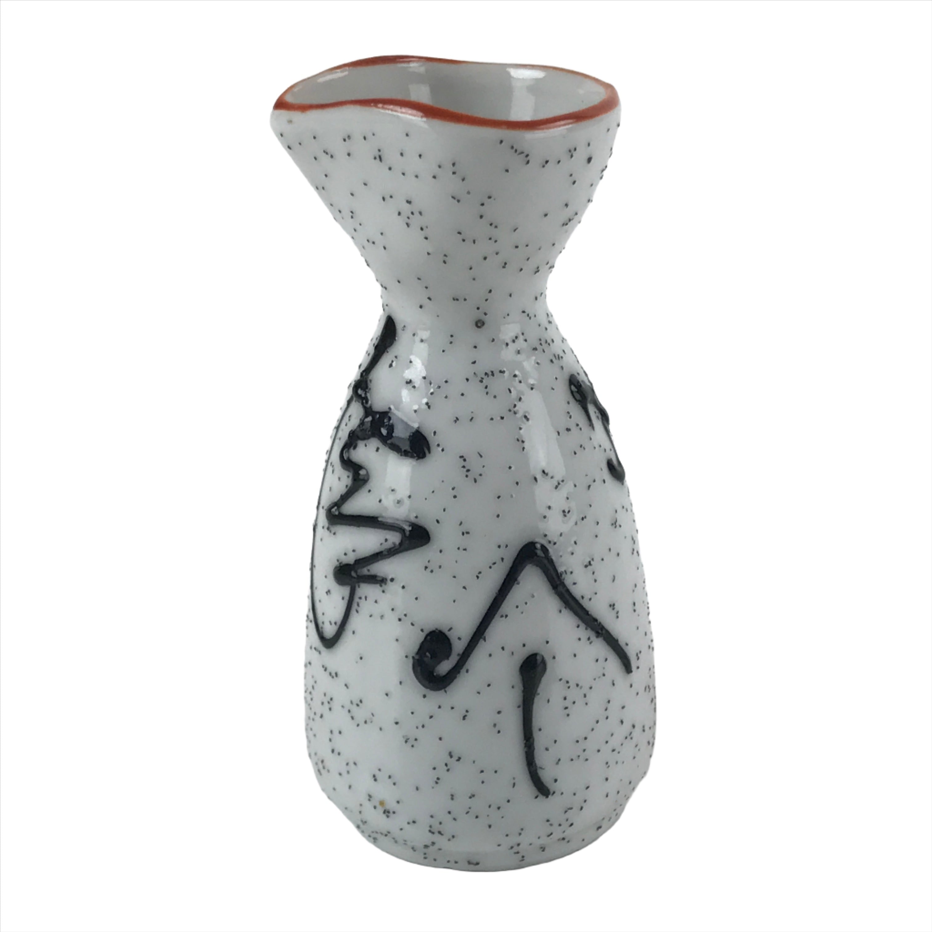 Japanese Sake Bottle Ceramic Tokkuri Ichigo Vtg White Black Ideograms TS647