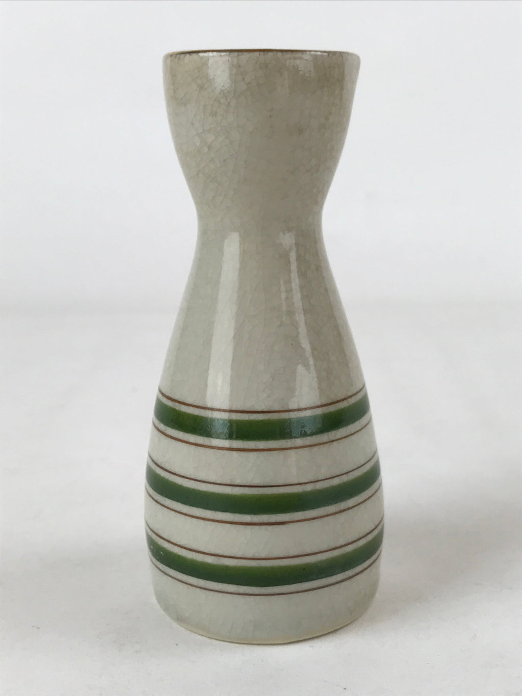 Japanese Sake Bottle Ceramic Tokkuri Vtg Ichi-Go Beige Crackle Glaze Lines TS620