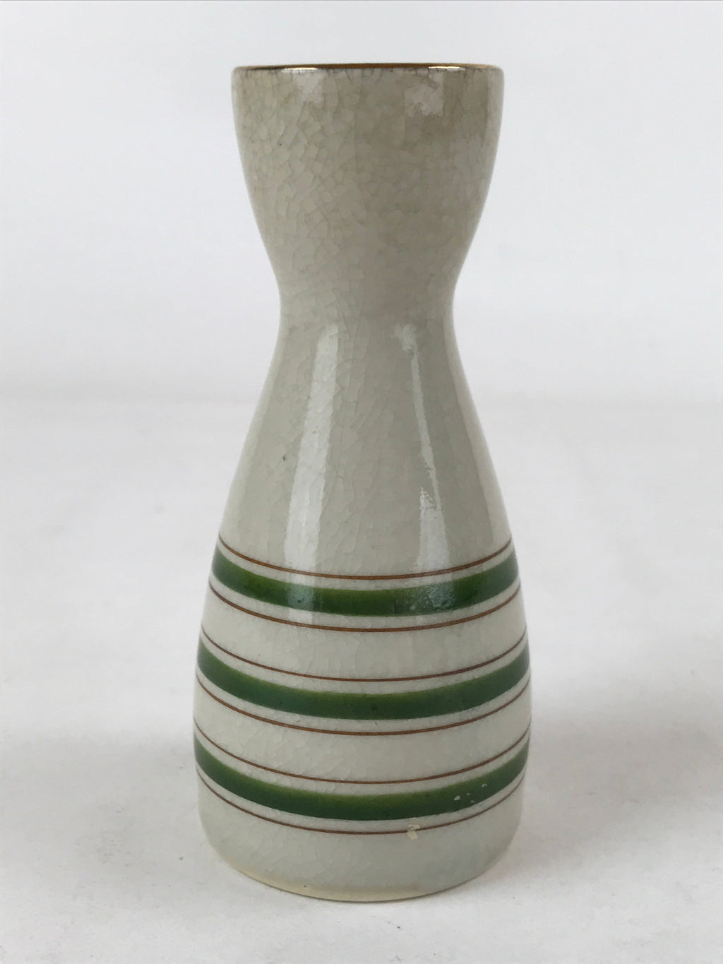 Japanese Sake Bottle Ceramic Tokkuri Vtg Ichi-Go Beige Crackle Glaze Lines TS620