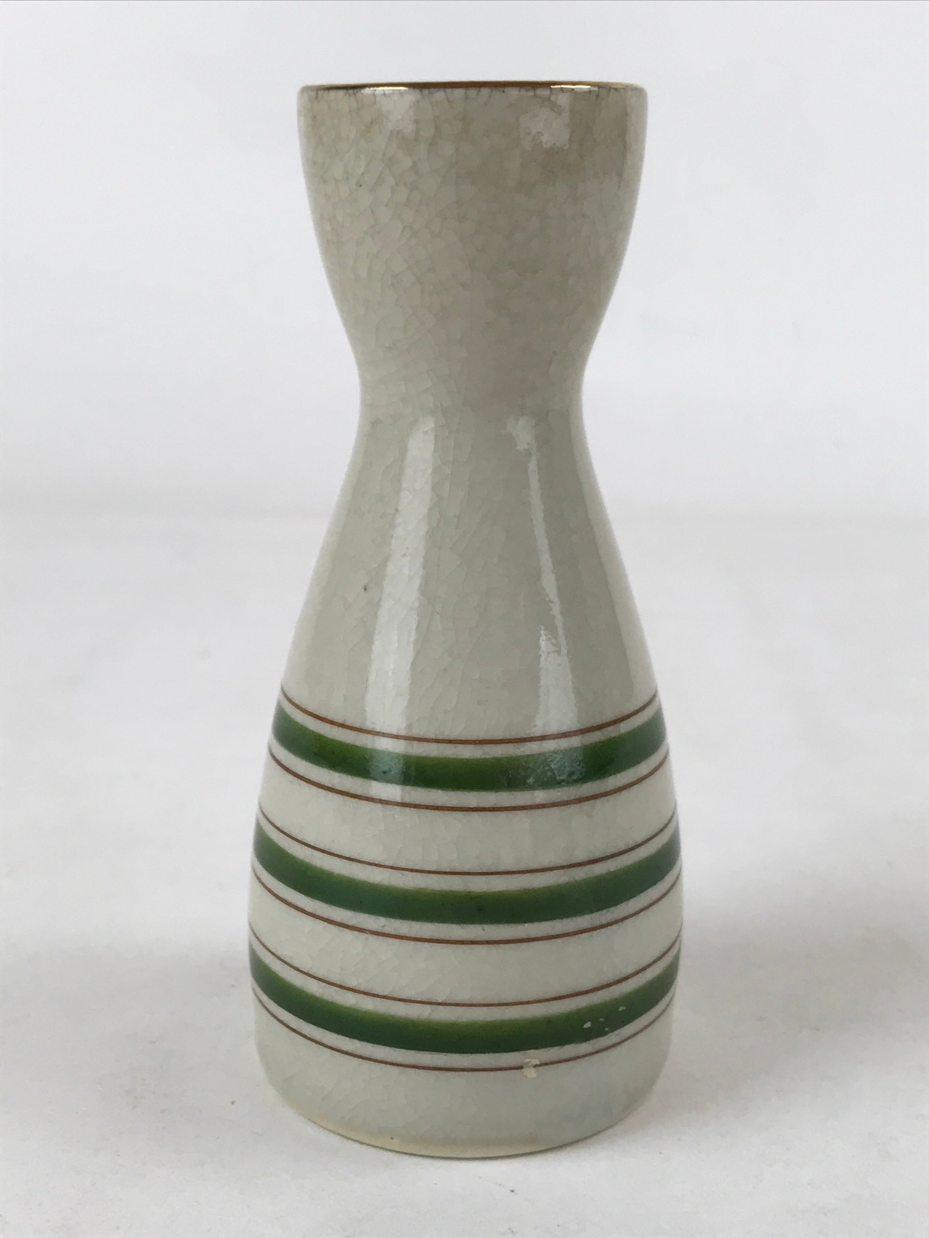 Japanese Sake Bottle Ceramic Tokkuri Vtg Ichi-Go Beige Crackle Glaze Lines TS620