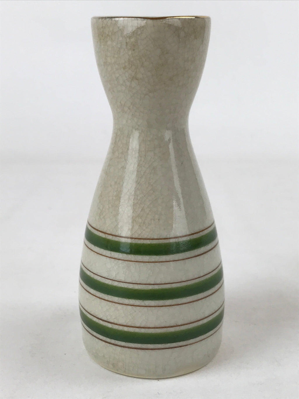 Japanese Sake Bottle Ceramic Tokkuri Vtg Ichi-Go Beige Crackle Glaze Lines TS620