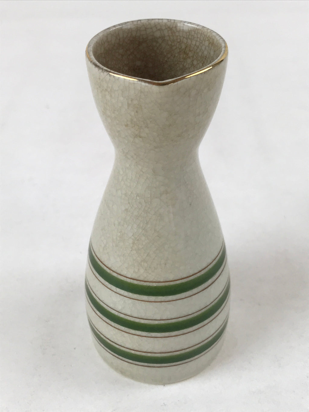 Japanese Sake Bottle Ceramic Tokkuri Vtg Ichi-Go Beige Crackle Glaze Lines TS620