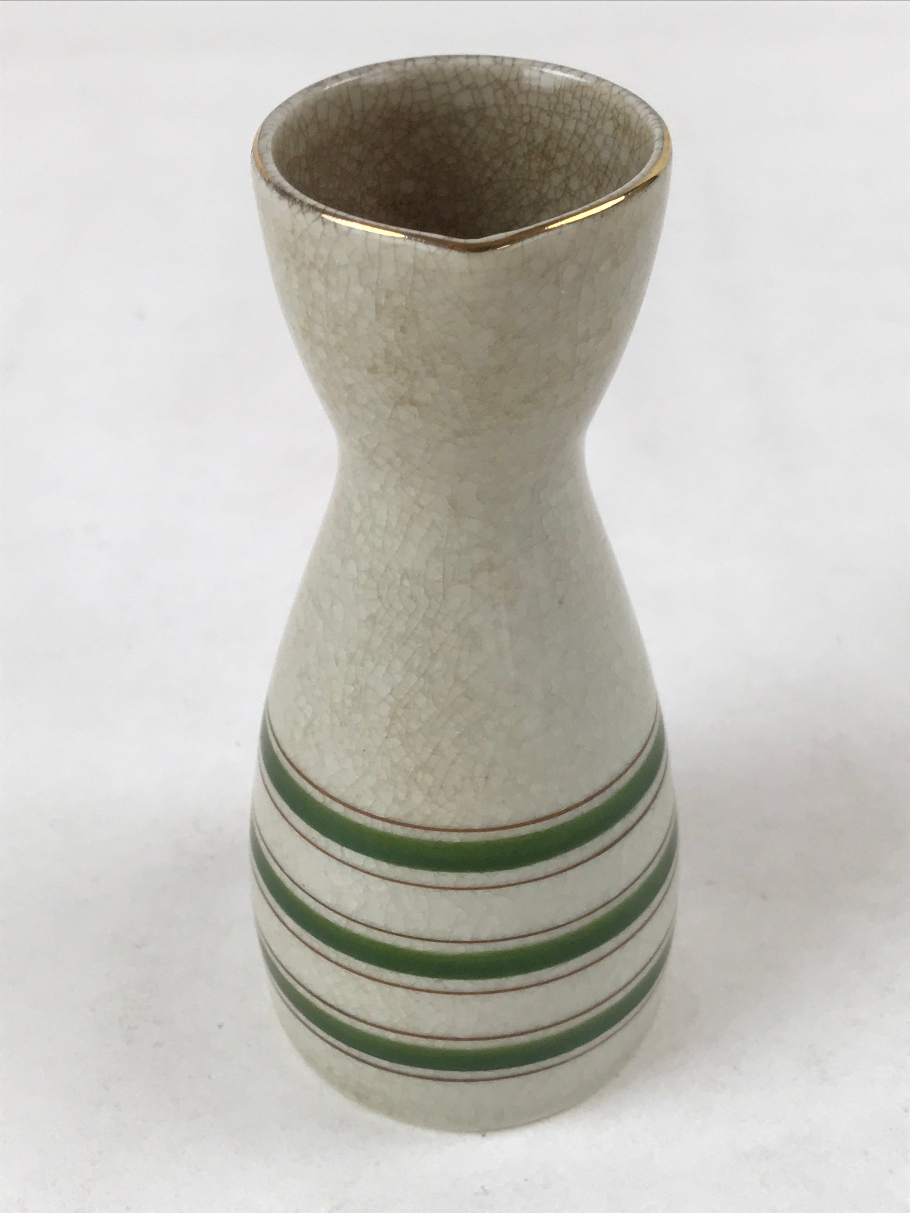 Japanese Sake Bottle Ceramic Tokkuri Vtg Ichi-Go Beige Crackle Glaze Lines TS620