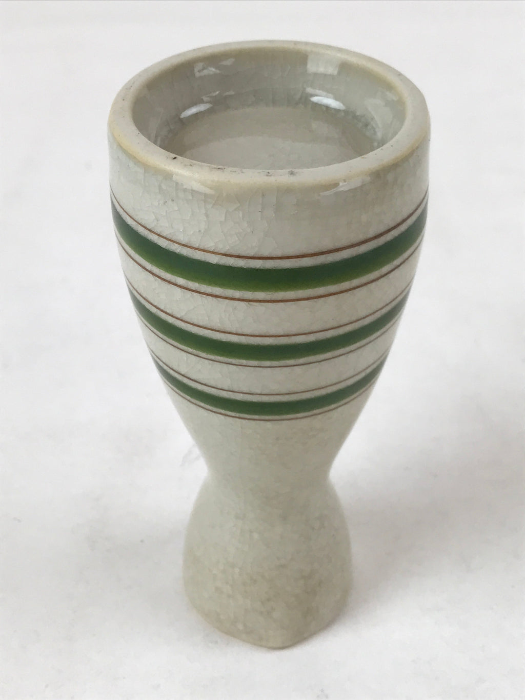 Japanese Sake Bottle Ceramic Tokkuri Vtg Ichi-Go Beige Crackle Glaze Lines TS620