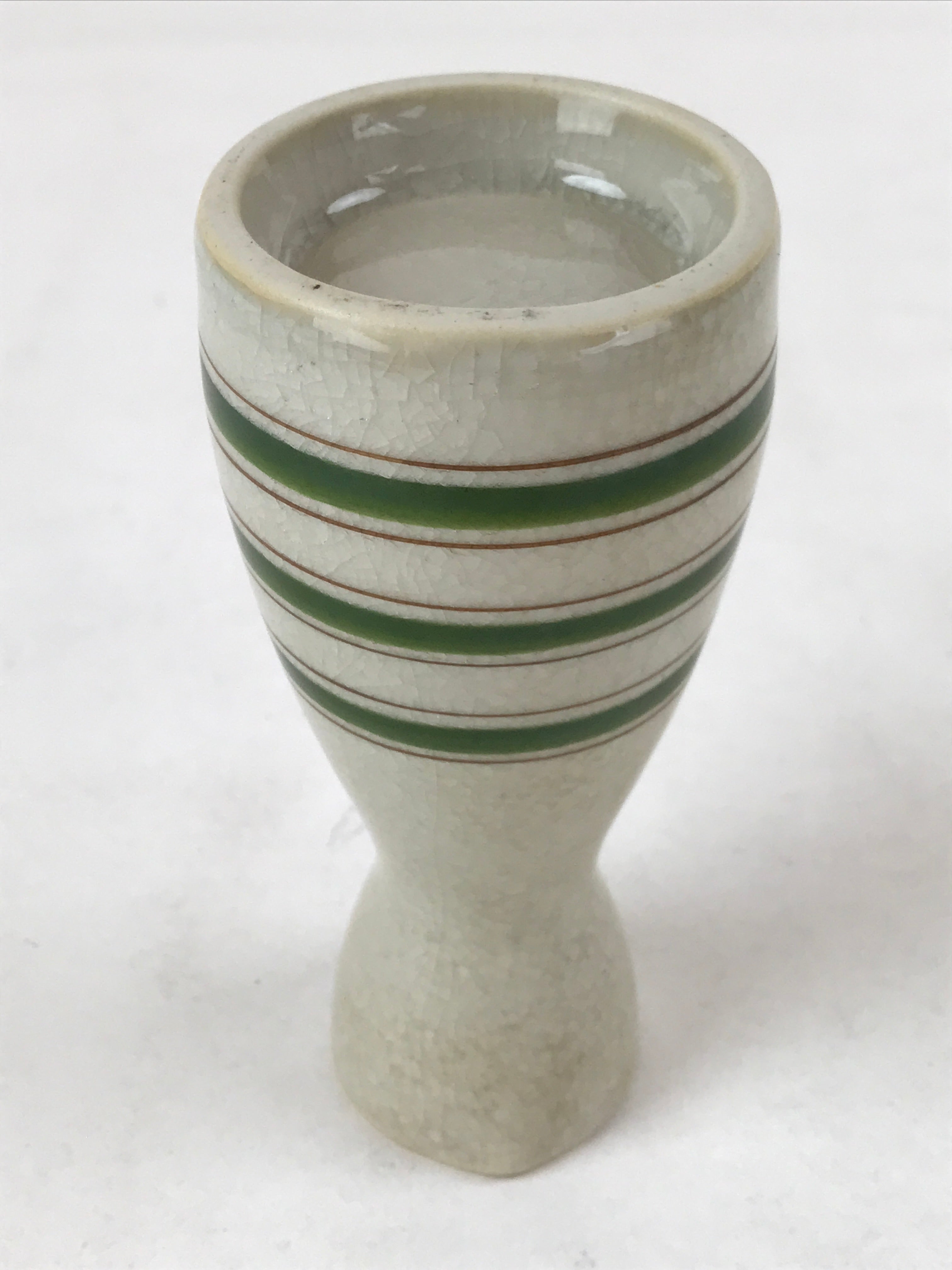 Japanese Sake Bottle Ceramic Tokkuri Vtg Ichi-Go Beige Crackle Glaze Lines TS620