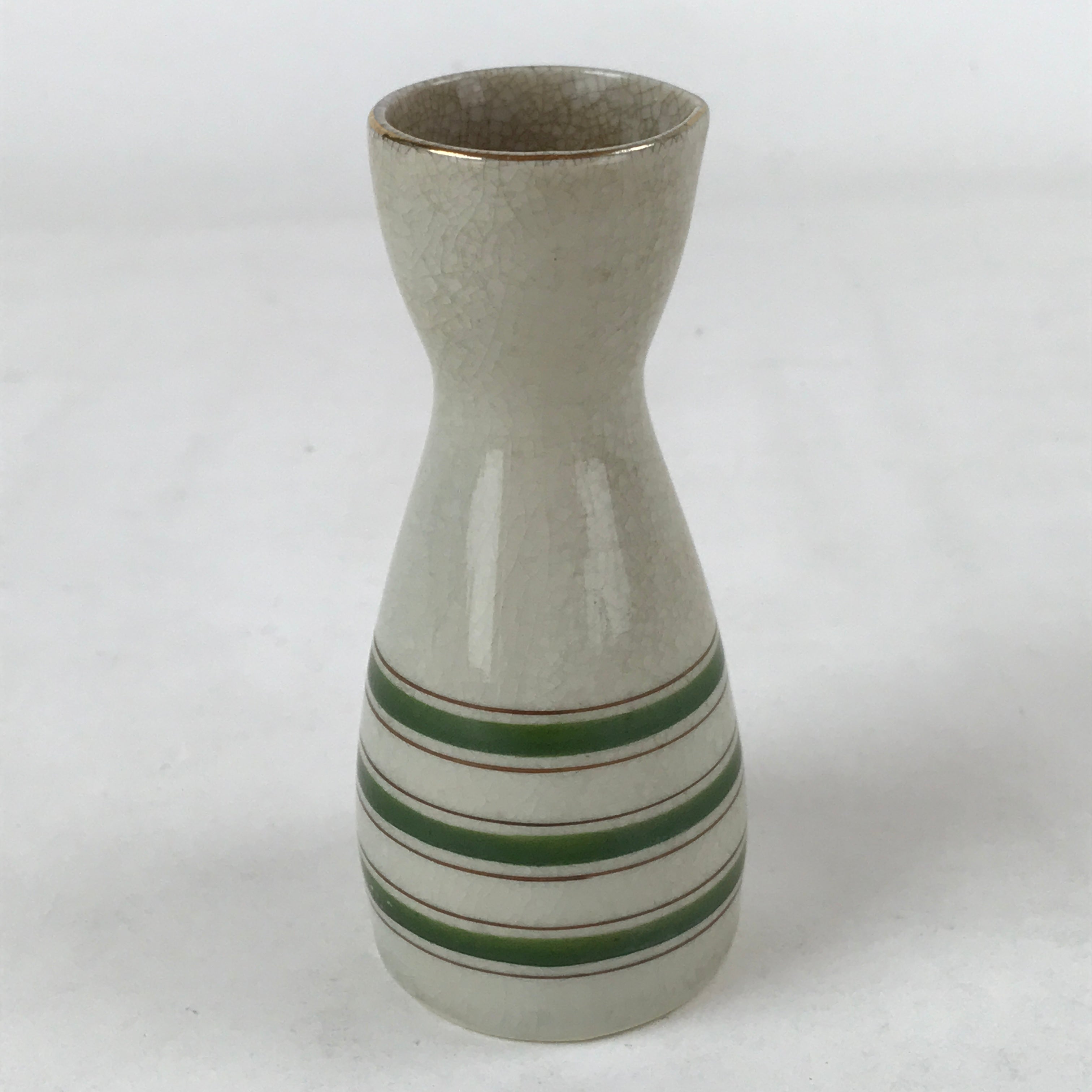 Japanese Sake Bottle Ceramic Tokkuri Vtg Ichi-Go Beige Crackle Glaze Lines TS620