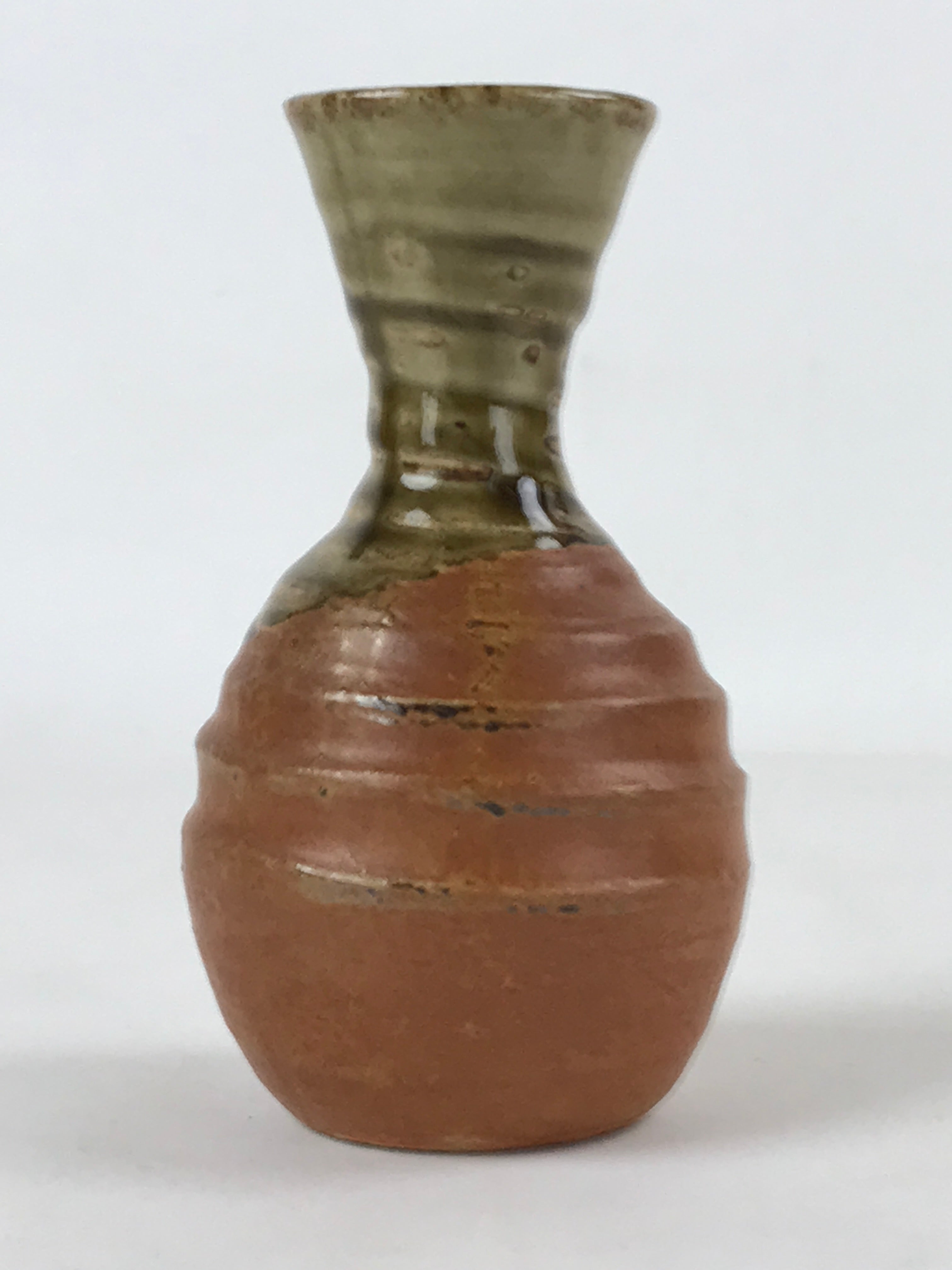 Japanese Sake Bottle Ceramic Tokkuri Vtg Iga Ware Oribe Brown Green Glaze TS590