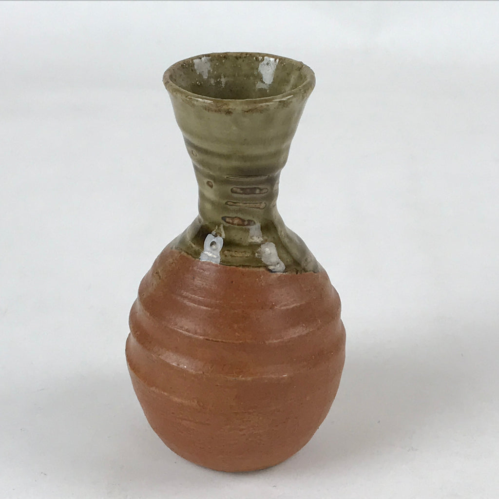 Japanese Sake Bottle Ceramic Tokkuri Vtg Iga Ware Oribe Brown Green Glaze TS590