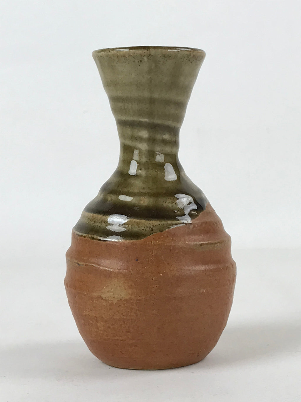 Japanese Sake Bottle Ceramic Tokkuri Vtg Iga Ware Oribe Brown Green Glaze TS591