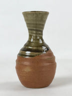 Japanese Sake Bottle Ceramic Tokkuri Vtg Iga Ware Oribe Brown Green Glaze TS591