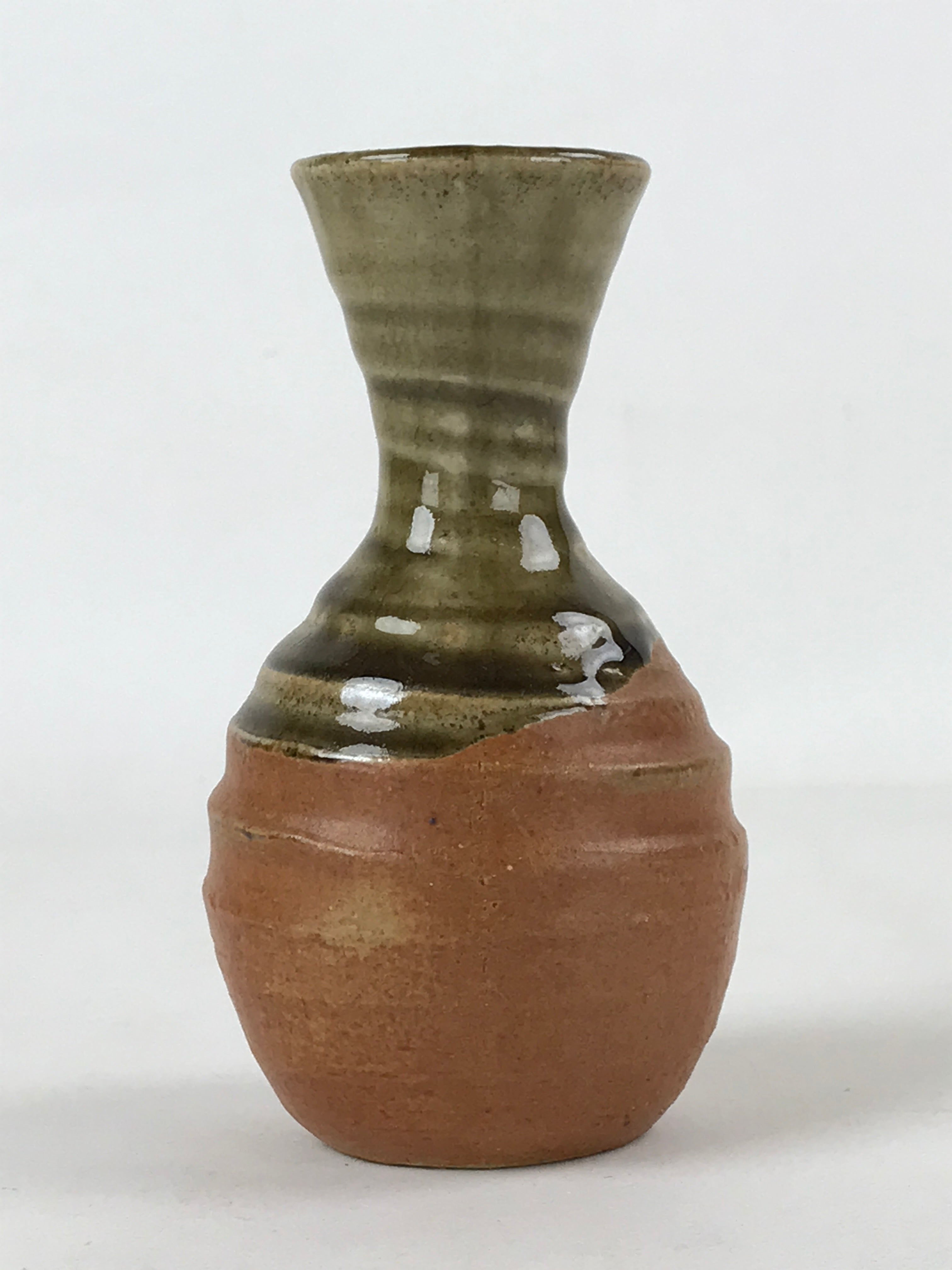 Japanese Sake Bottle Ceramic Tokkuri Vtg Iga Ware Oribe Brown Green Glaze TS591