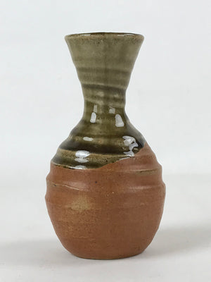 Japanese Sake Bottle Ceramic Tokkuri Vtg Iga Ware Oribe Brown Green Glaze TS591