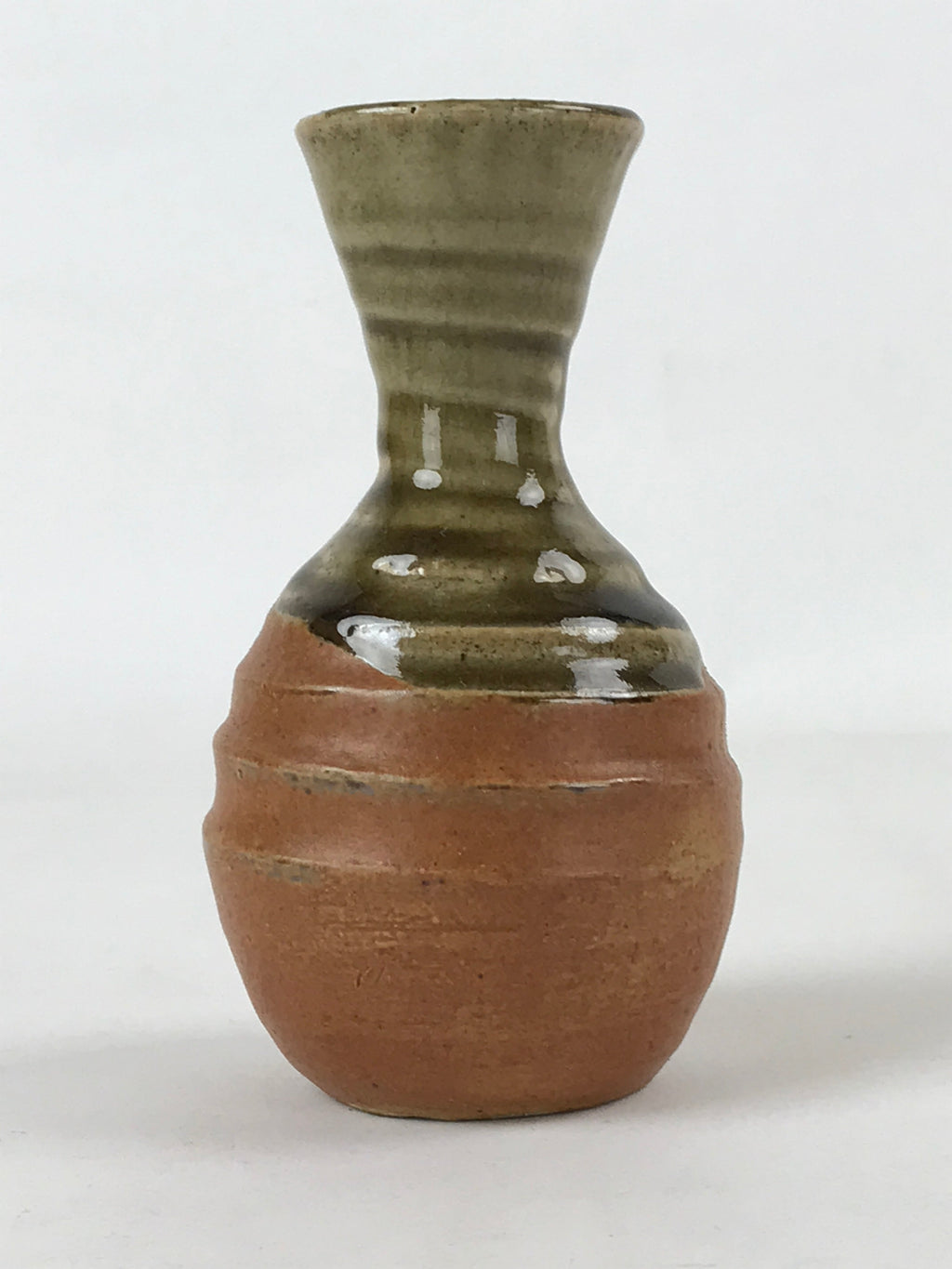 Japanese Sake Bottle Ceramic Tokkuri Vtg Iga Ware Oribe Brown Green Glaze TS591