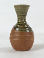 Japanese Sake Bottle Ceramic Tokkuri Vtg Iga Ware Oribe Brown Green Glaze TS591