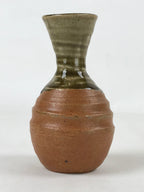 Japanese Sake Bottle Ceramic Tokkuri Vtg Iga Ware Oribe Brown Green Glaze TS591