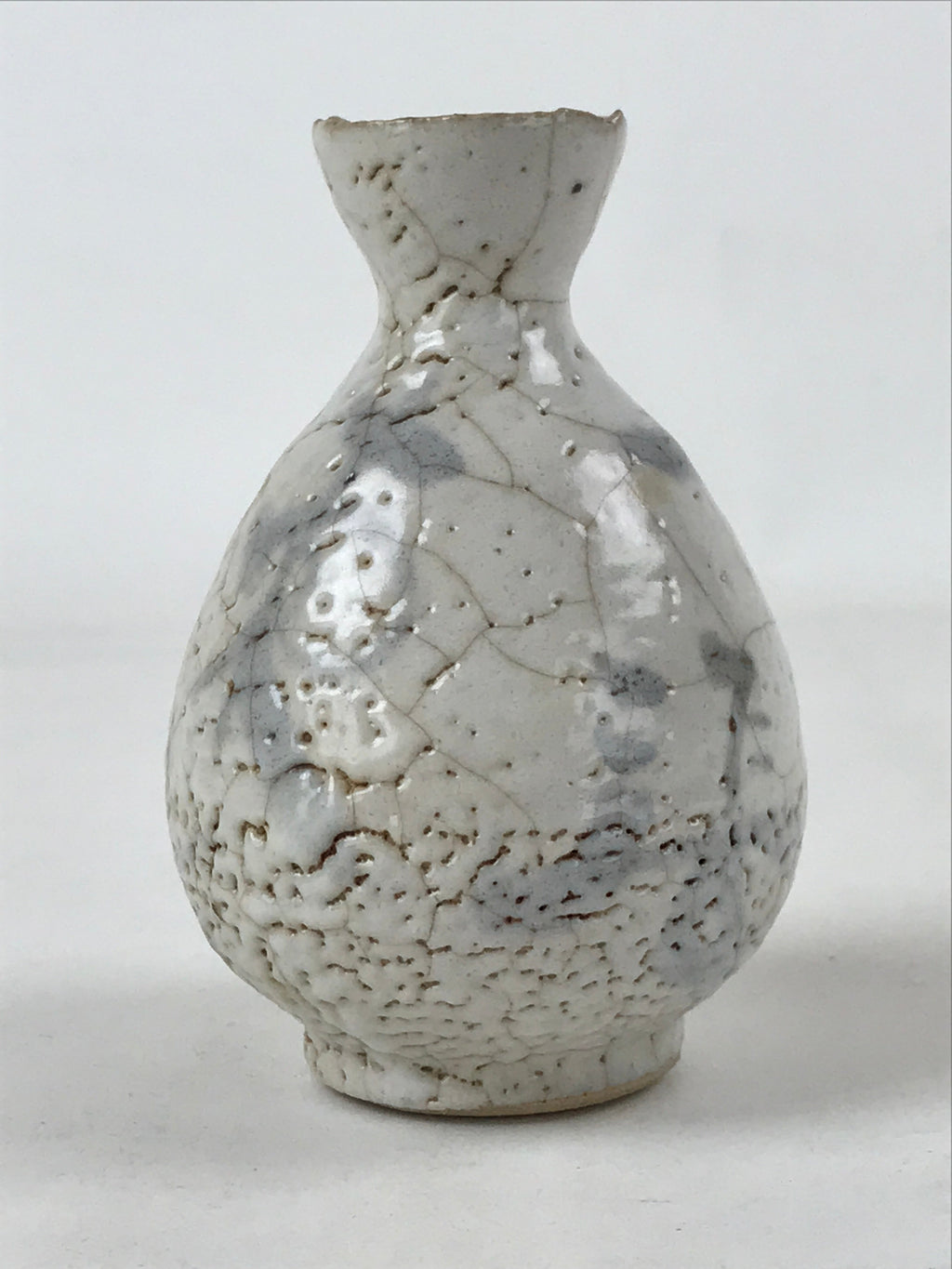 Japanese Sake Bottle Ceramic Tokkuri Vtg Light Gray Light Blue Ideograms TS594