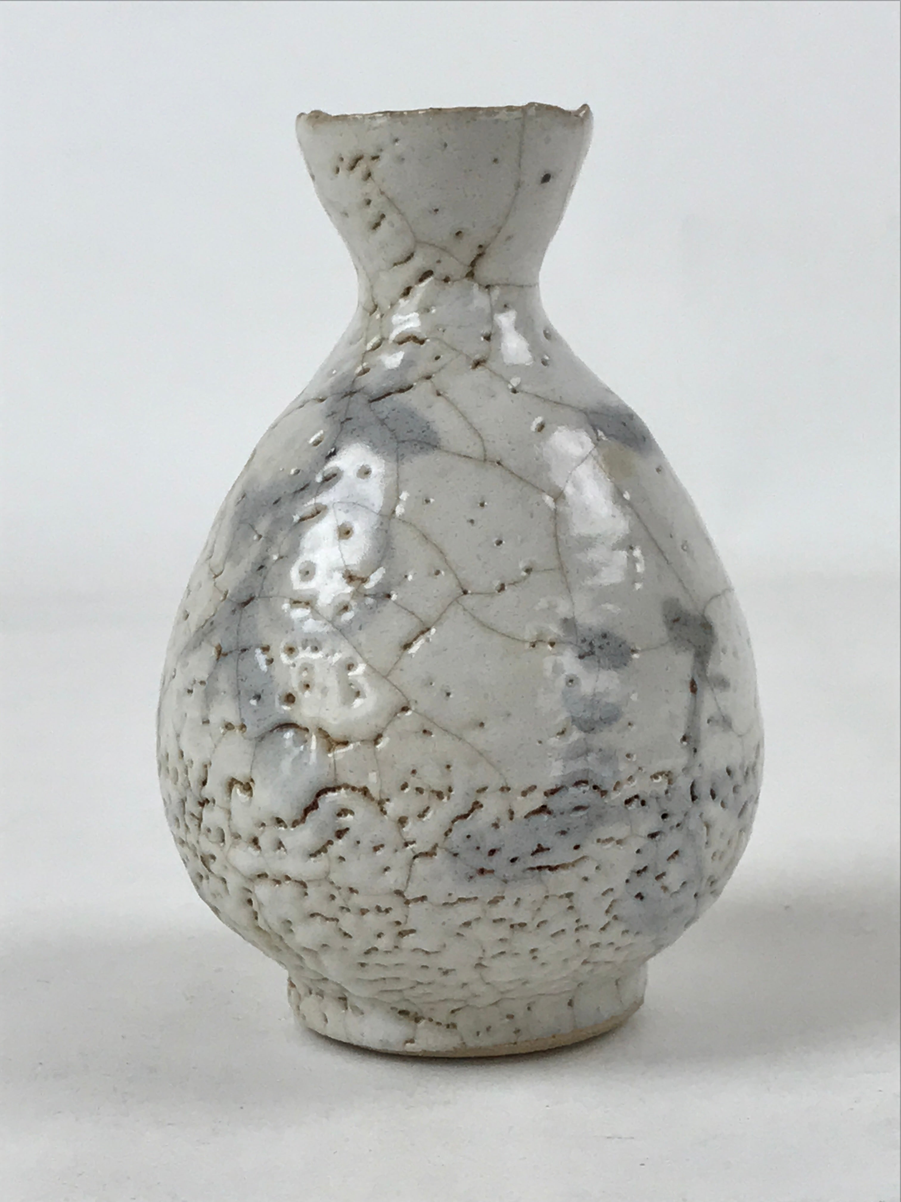Japanese Sake Bottle Ceramic Tokkuri Vtg Light Gray Light Blue Ideograms TS594
