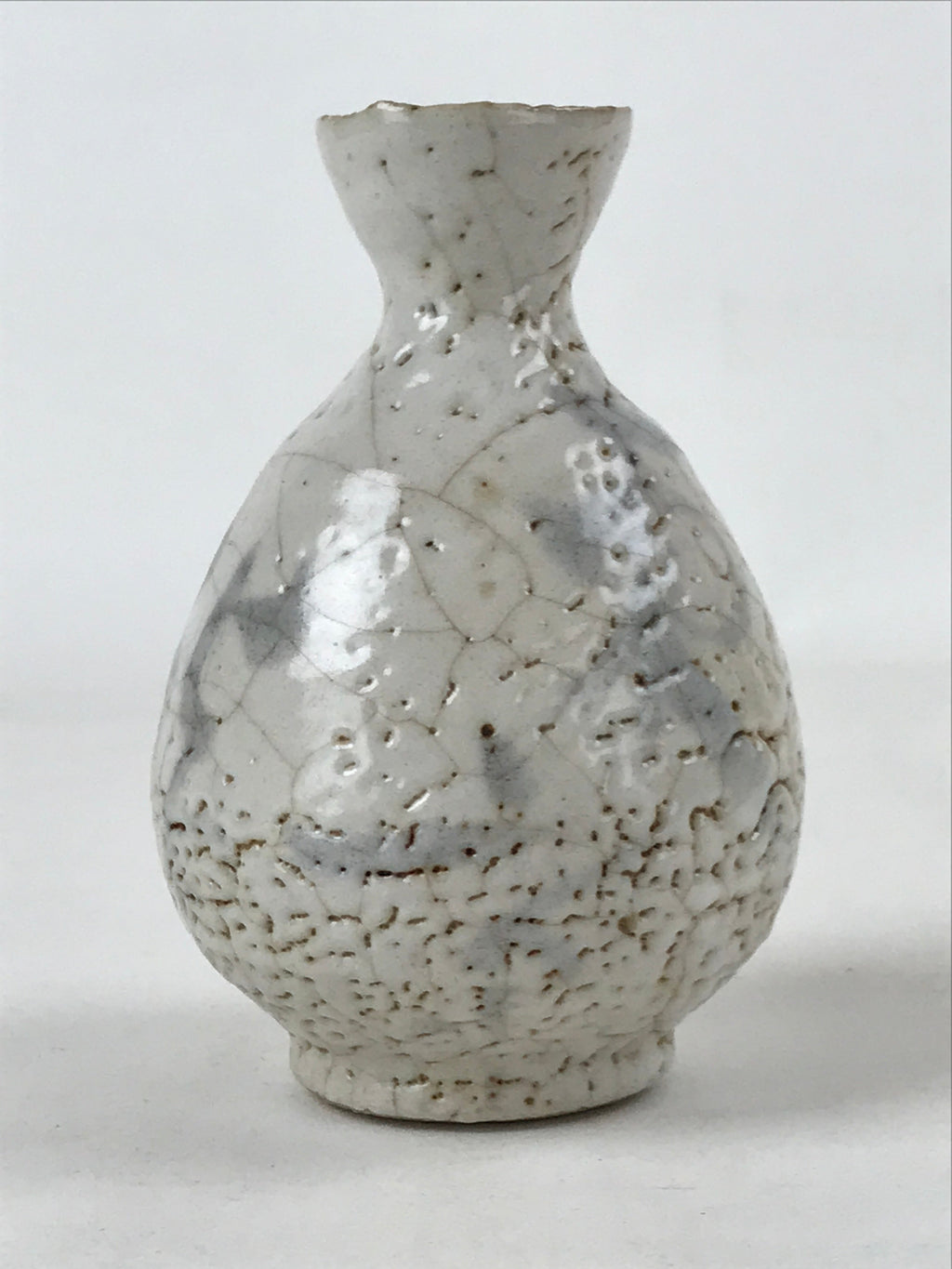 Japanese Sake Bottle Ceramic Tokkuri Vtg Light Gray Light Blue Ideograms TS594