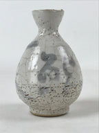 Japanese Sake Bottle Ceramic Tokkuri Vtg Light Gray Light Blue Ideograms TS594