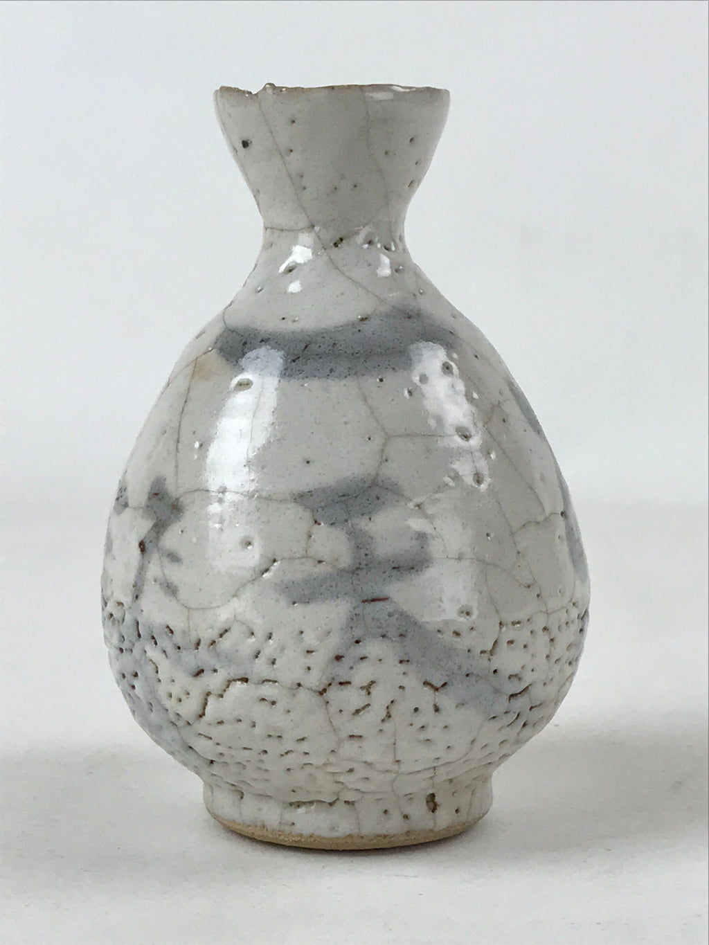Japanese Sake Bottle Ceramic Tokkuri Vtg Light Gray Light Blue Ideograms TS594