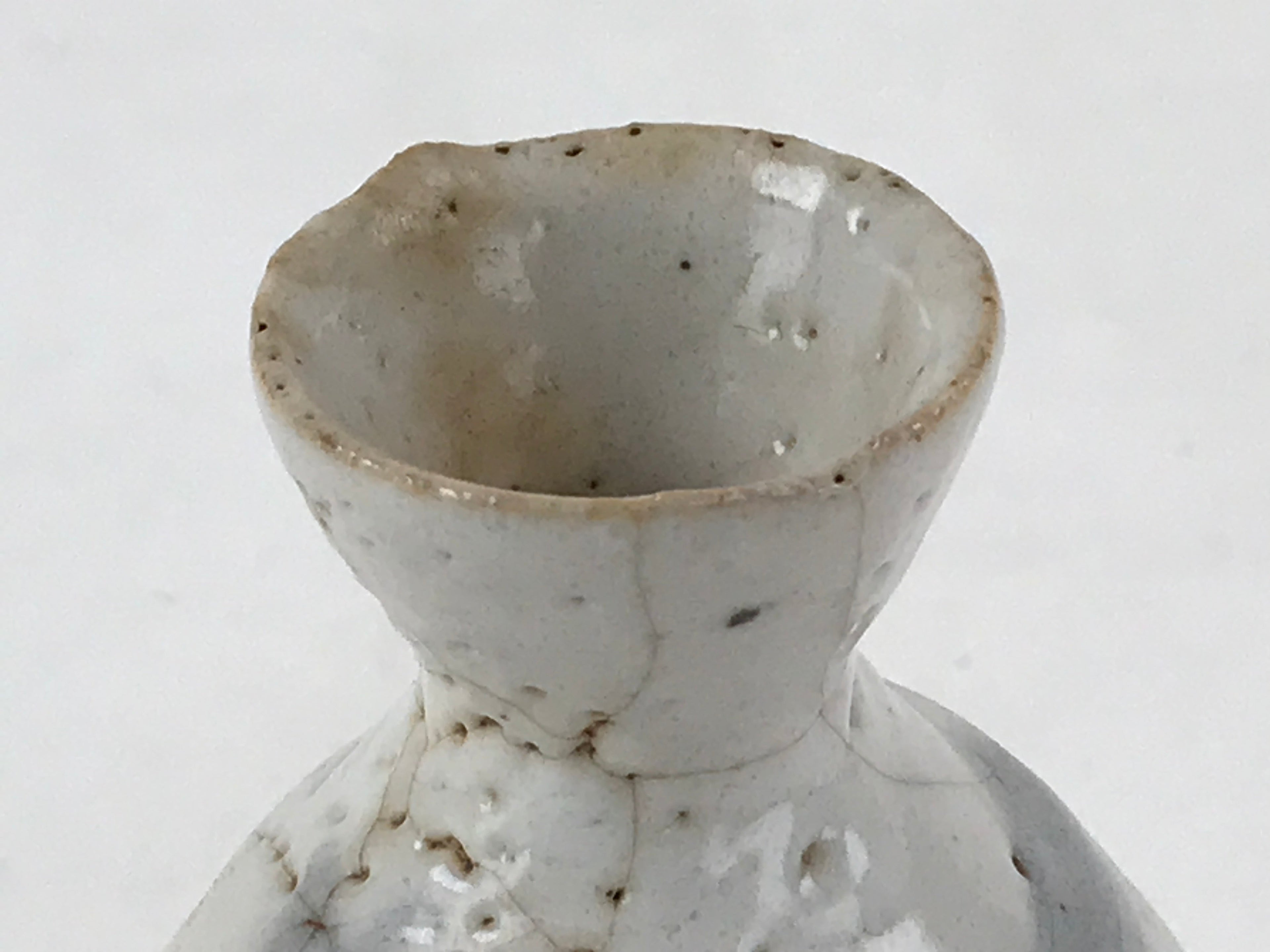 Japanese Sake Bottle Ceramic Tokkuri Vtg Light Gray Light Blue Ideograms TS594