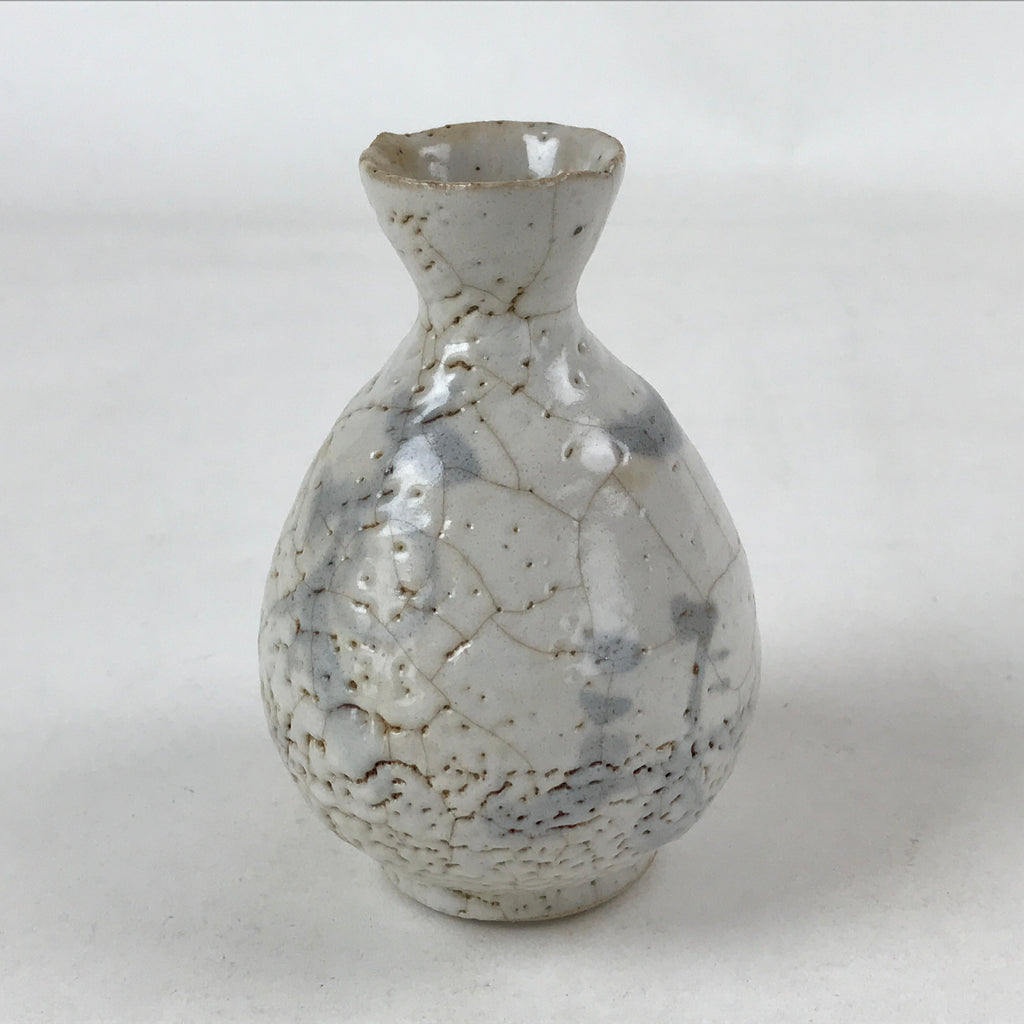 Japanese Sake Bottle Ceramic Tokkuri Vtg Light Gray Light Blue Ideograms TS594