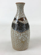 Japanese Sake Bottle Ceramic Tokkuri Vtg Shino Ware White Brown Glaze TS611