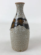 Japanese Sake Bottle Ceramic Tokkuri Vtg Shino Ware White Brown Glaze TS611