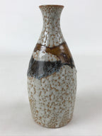 Japanese Sake Bottle Ceramic Tokkuri Vtg Shino Ware White Brown Glaze TS611