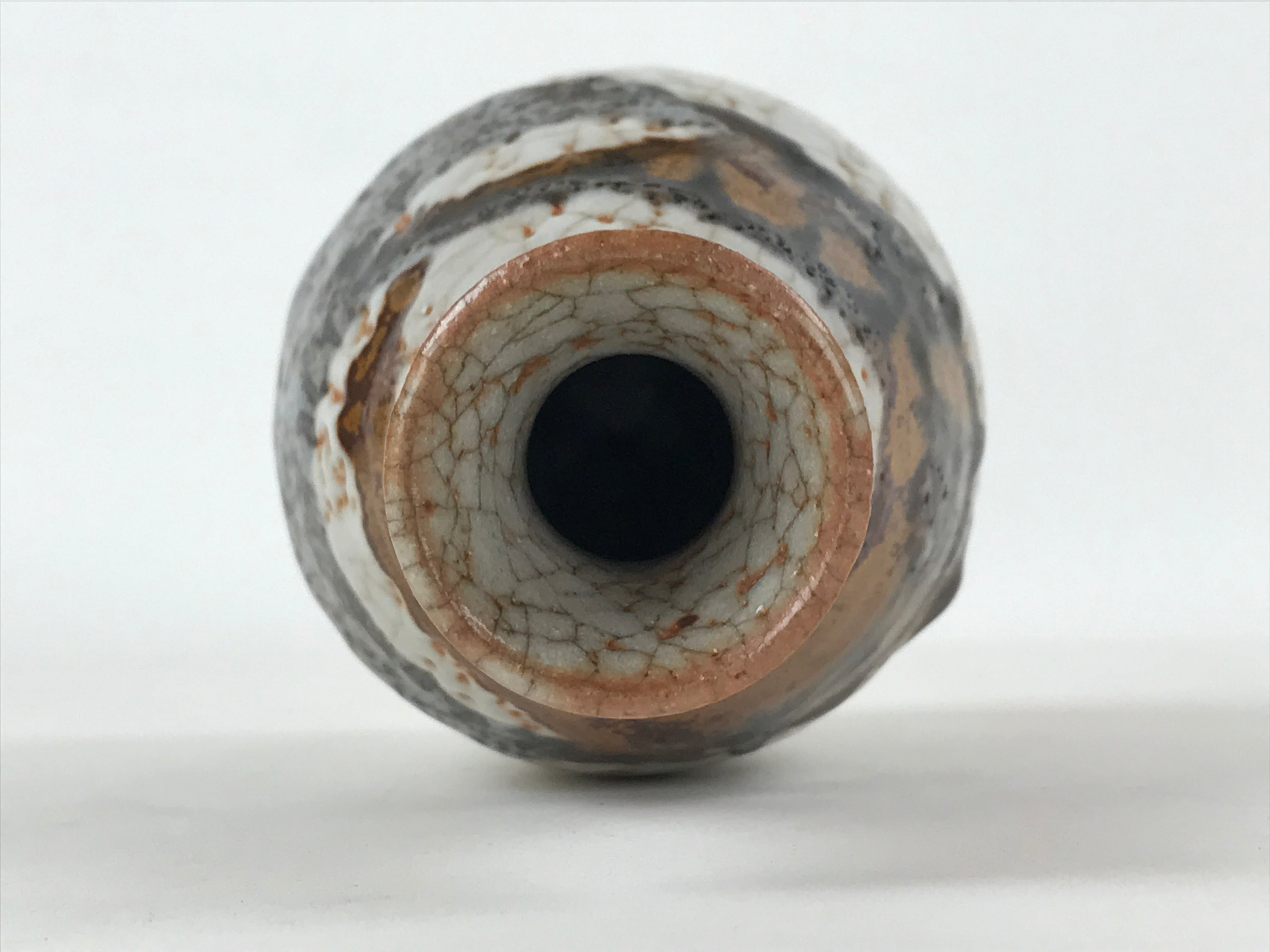 Japanese Sake Bottle Ceramic Tokkuri Vtg Shino Ware White Brown Glaze TS611