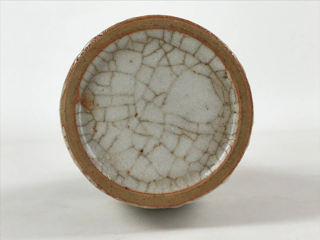 Japanese Sake Bottle Ceramic Tokkuri Vtg Shino Ware White Brown Glaze TS611
