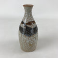 Japanese Sake Bottle Ceramic Tokkuri Vtg Shino Ware White Brown Glaze TS611
