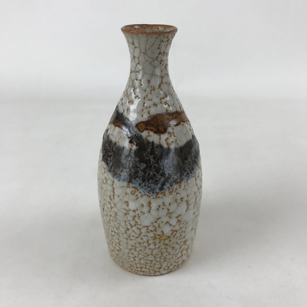 Japanese Sake Bottle Ceramic Tokkuri Vtg Shino Ware White Brown Glaze TS611