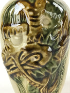 Japanese Sake Bottle Ceramic Tokkuri Vtg Shishi Lion Dragon Brown Beige TS601