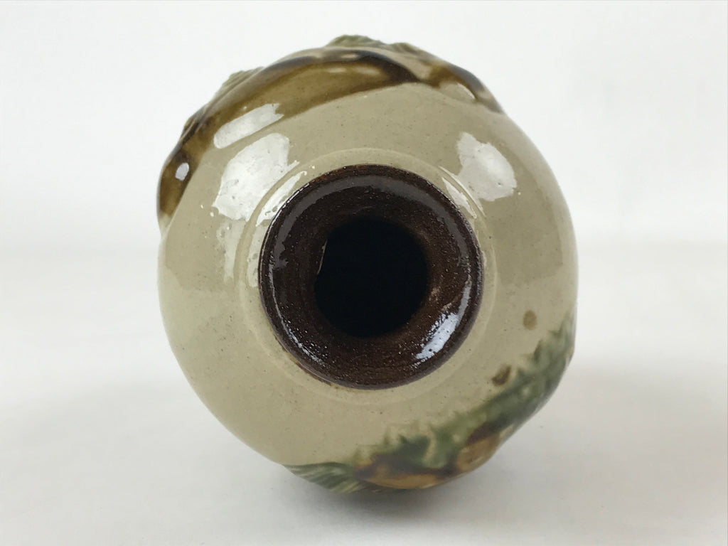 Japanese Sake Bottle Ceramic Tokkuri Vtg Shishi Lion Dragon Brown Beige TS601