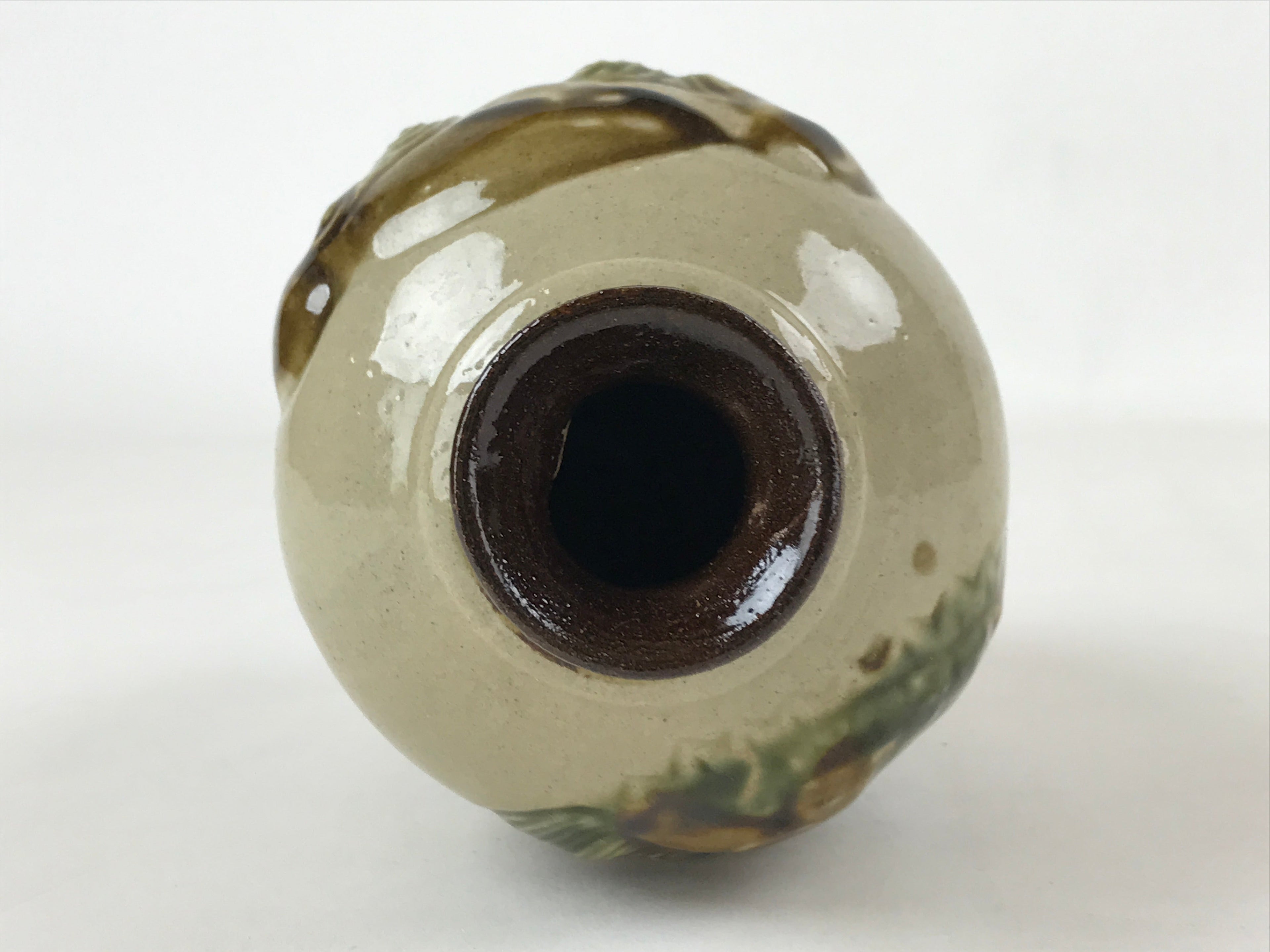 Japanese Sake Bottle Ceramic Tokkuri Vtg Shishi Lion Dragon Brown Beige TS601