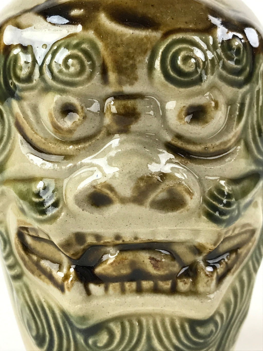 Japanese Sake Bottle Ceramic Tokkuri Vtg Shishi Lion Dragon Brown Beige TS601