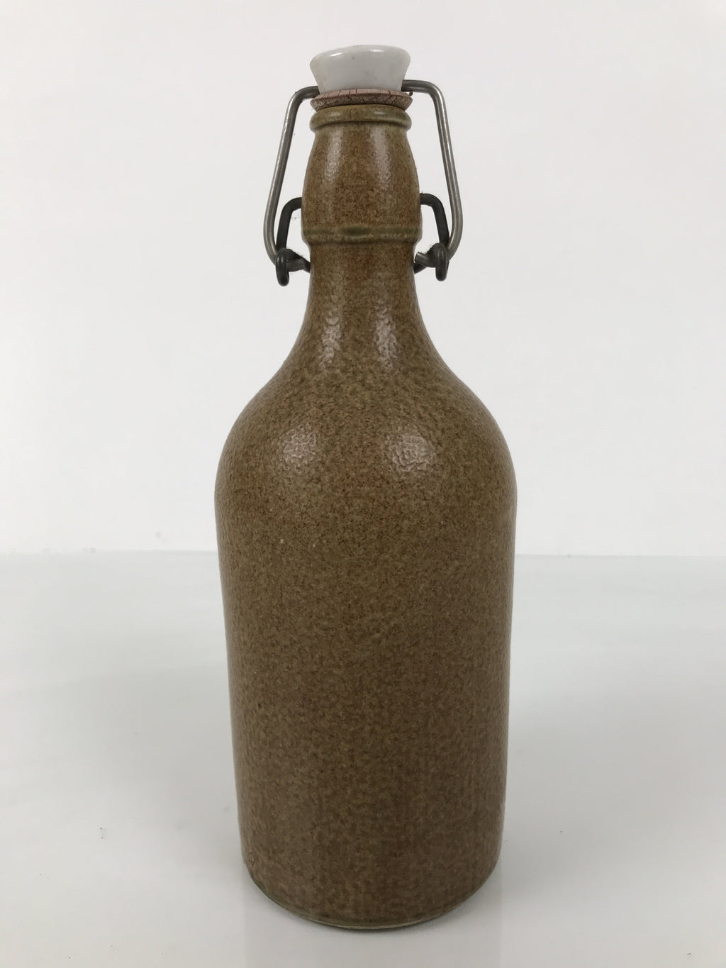 Japanese Sake Bottle Ceramic Tokkuri Vtg Swing Top Closure Brown Pottery TS899