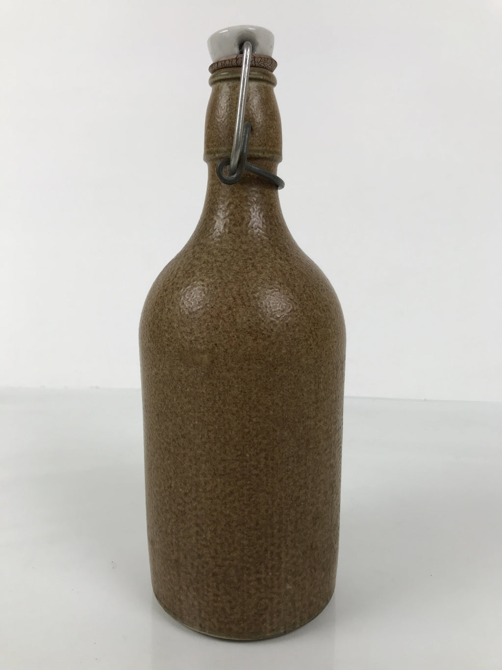 Japanese Sake Bottle Ceramic Tokkuri Vtg Swing Top Closure Brown Pottery TS899
