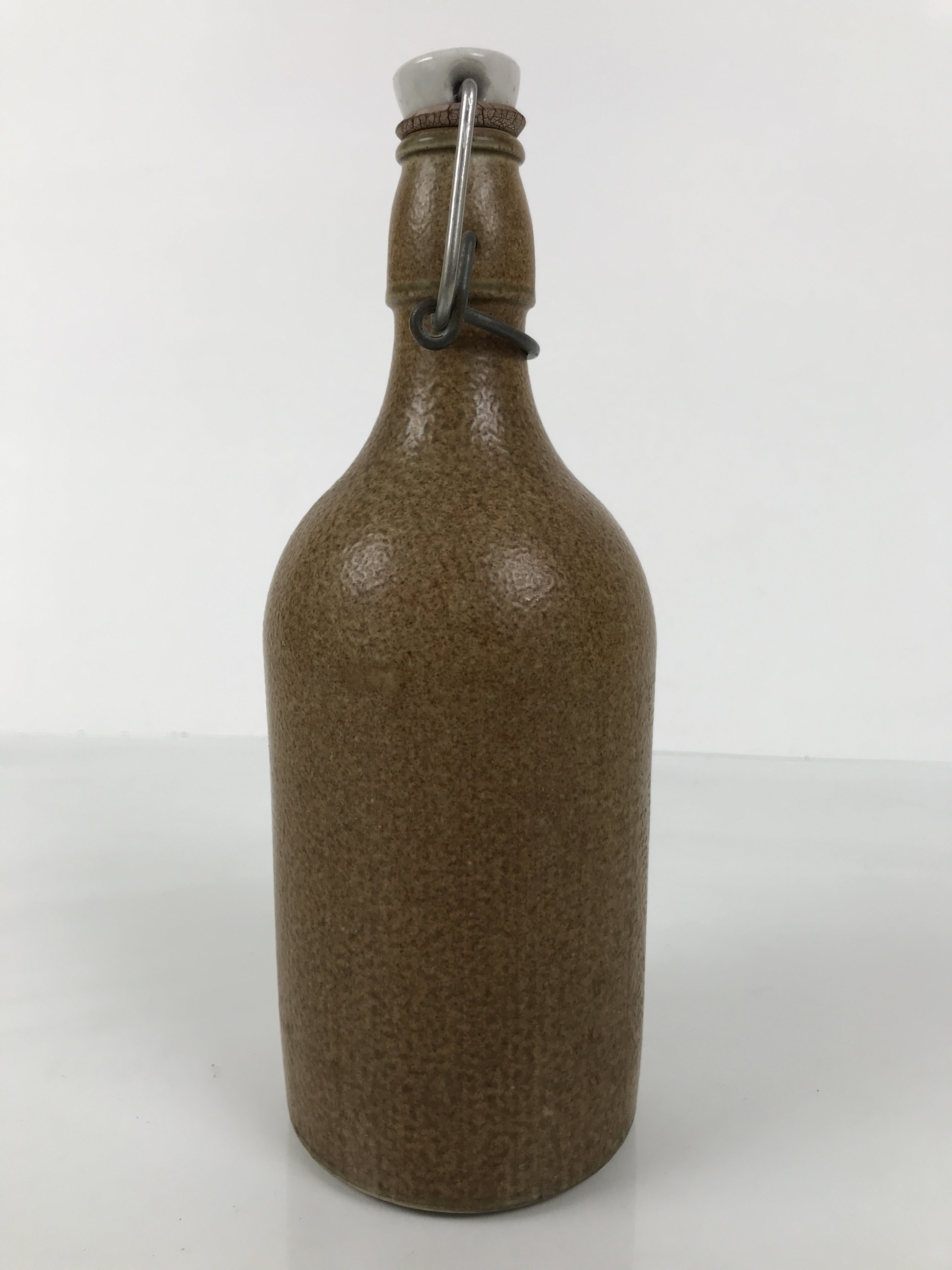Japanese Sake Bottle Ceramic Tokkuri Vtg Swing Top Closure Brown Pottery TS899
