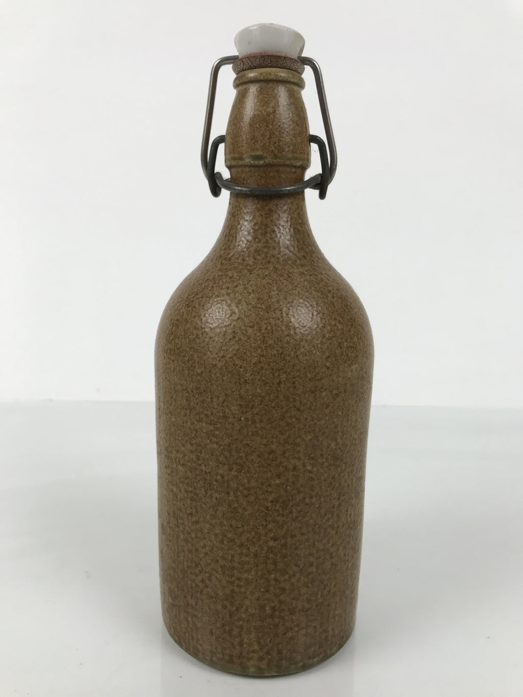 Japanese Sake Bottle Ceramic Tokkuri Vtg Swing Top Closure Brown Pottery TS899