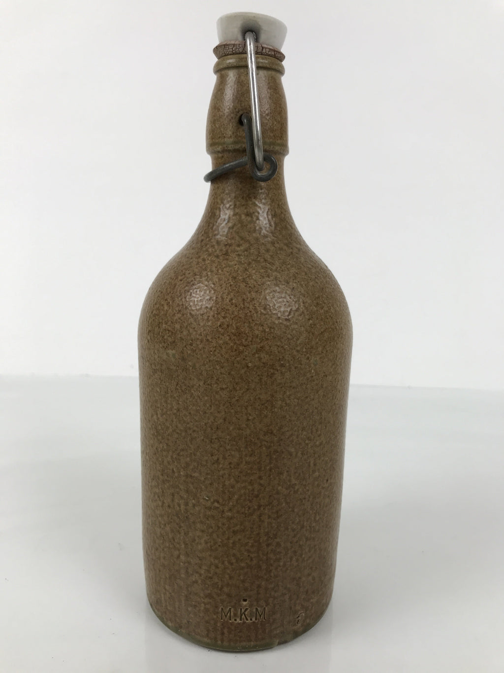 Japanese Sake Bottle Ceramic Tokkuri Vtg Swing Top Closure Brown Pottery TS899