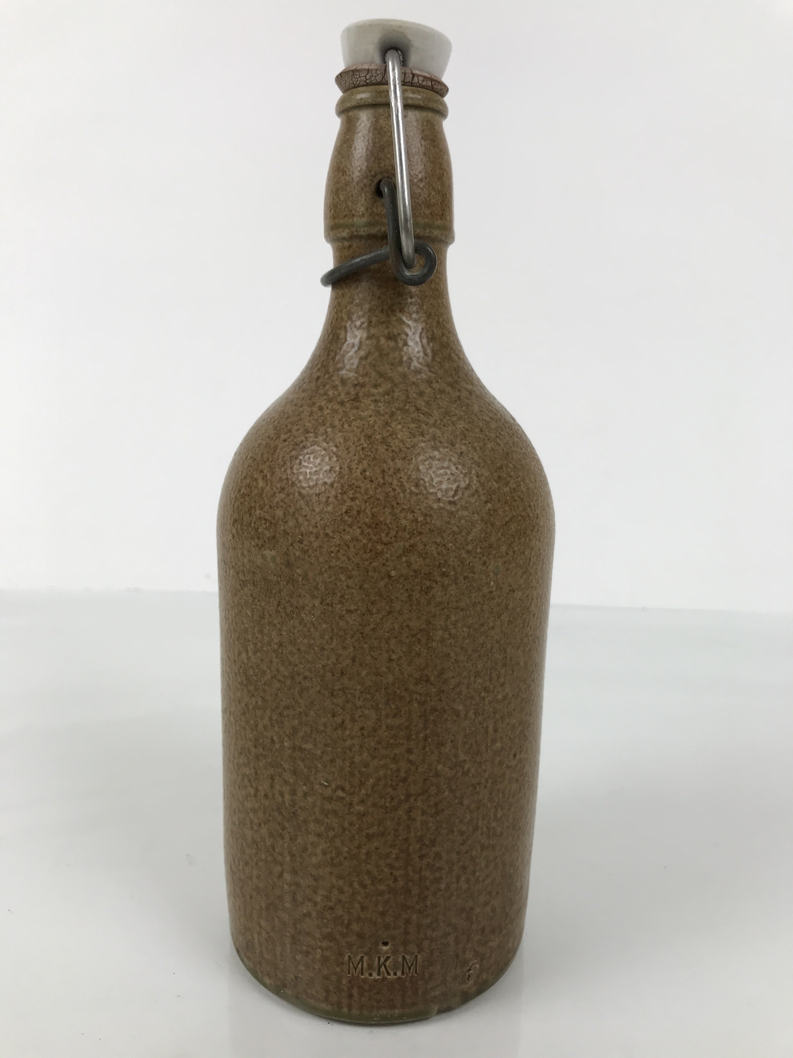 Japanese Sake Bottle Ceramic Tokkuri Vtg Swing Top Closure Brown Pottery TS899