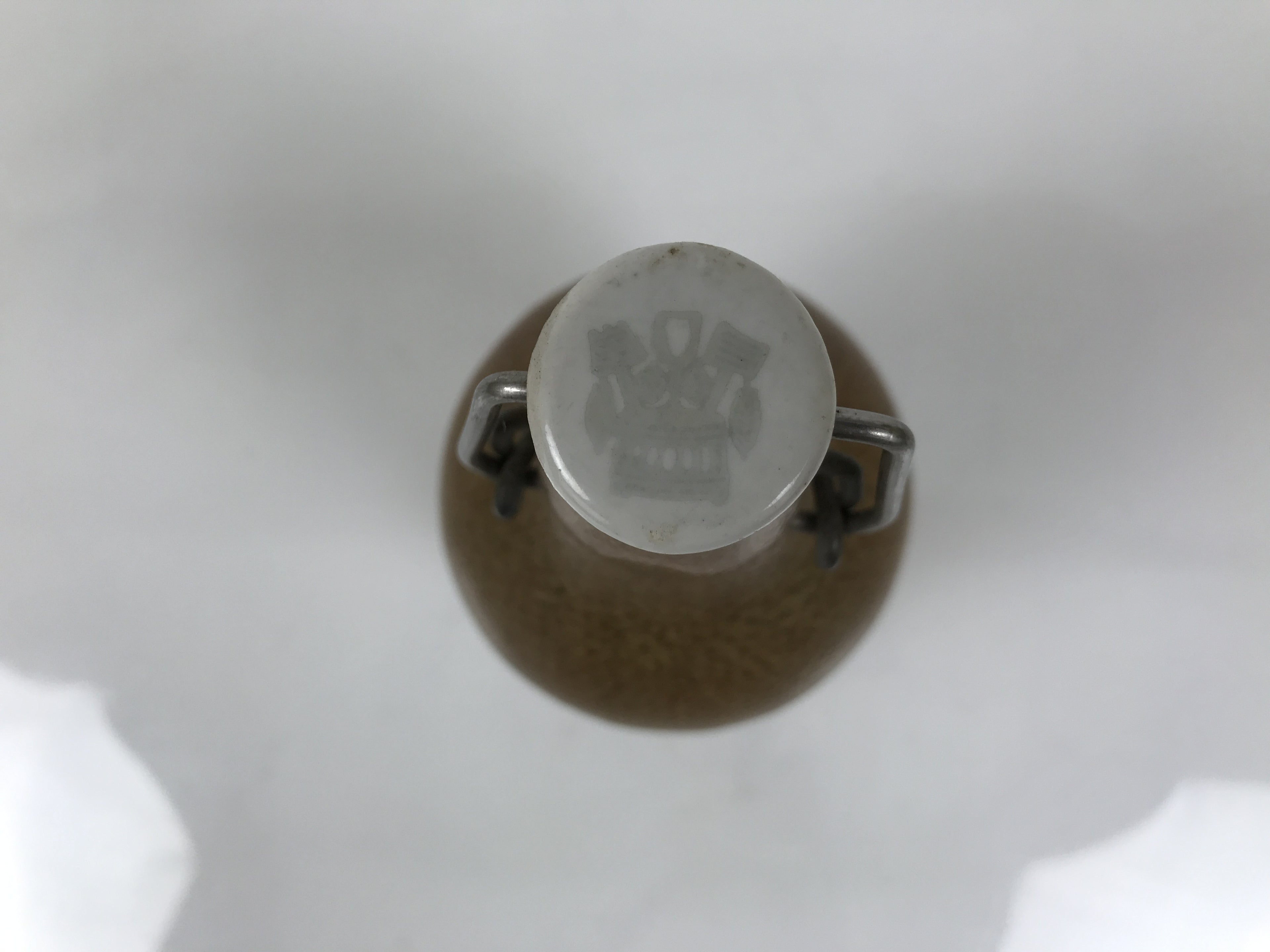 Japanese Sake Bottle Ceramic Tokkuri Vtg Swing Top Closure Brown Pottery TS899