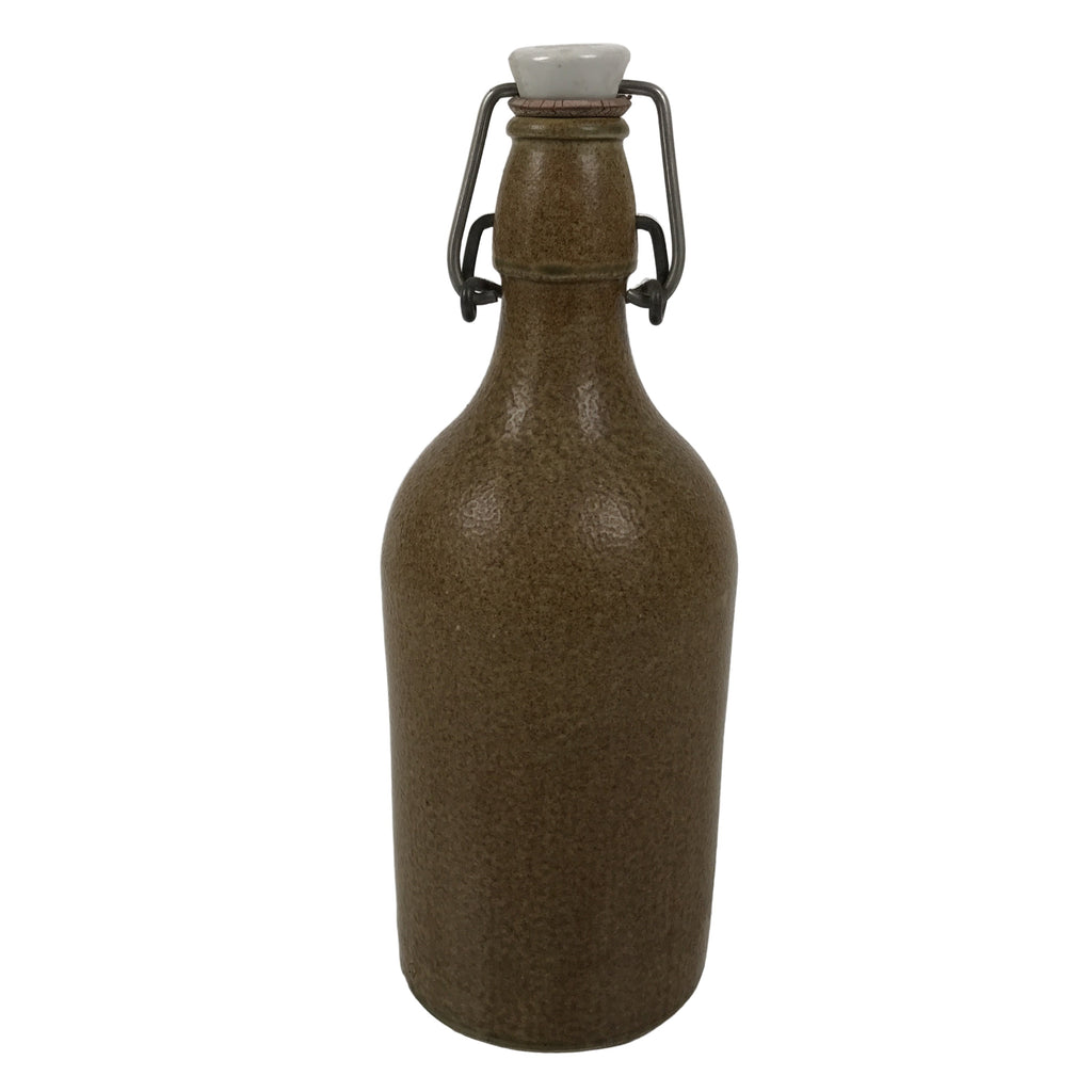Japanese Sake Bottle Ceramic Tokkuri Vtg Swing Top Closure Brown Pottery TS899