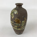 Japanese Sake Bottle Ceramic Tokkuri Vtg Tropical Village Palm Tree Brown TS602