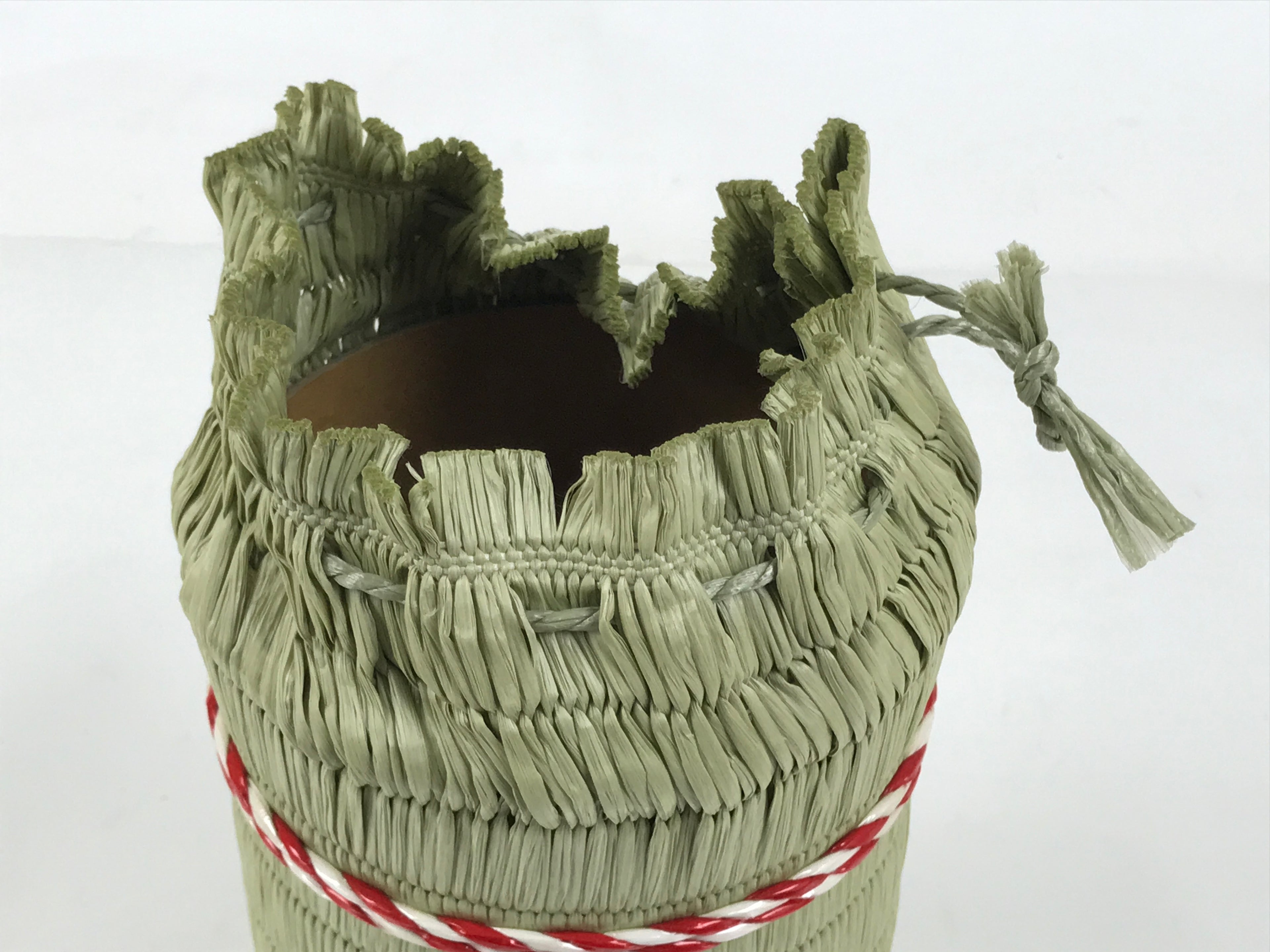 Japanese Sake Bottle Cover Traditional Komodaru Barrel Vtg Straw Beige Red JK865