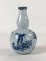 Japanese Sake Bottle Porcelain Tokkuri Vtg Arita Ware White Blue Landscape TS595