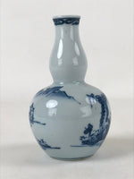 Japanese Sake Bottle Porcelain Tokkuri Vtg Arita Ware White Blue Landscape TS595