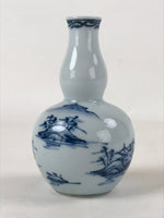 Japanese Sake Bottle Porcelain Tokkuri Vtg Arita Ware White Blue Landscape TS595